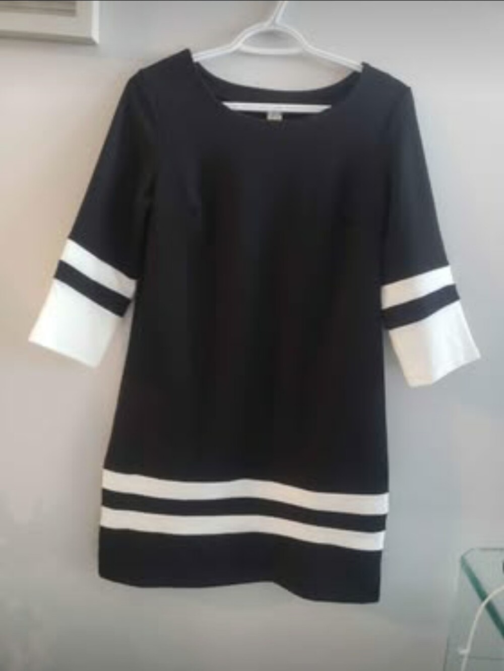 Premise Black Dress with White Stripe Accents